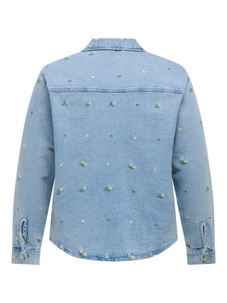 CARCASSIE EMB LS OVS DNM SHIRT AZG Light Blue Denim FLOWER EMBROIDERY