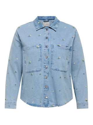 CARCASSIE EMB LS OVS DNM SHIRT AZG Light Blue Denim FLOWER EMBROIDERY