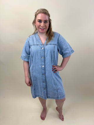 GRATIS VERZENDITEM | VMCFONDA 2/4 ABK V-NECK DNM DRESS M CUR Light Blue Denim